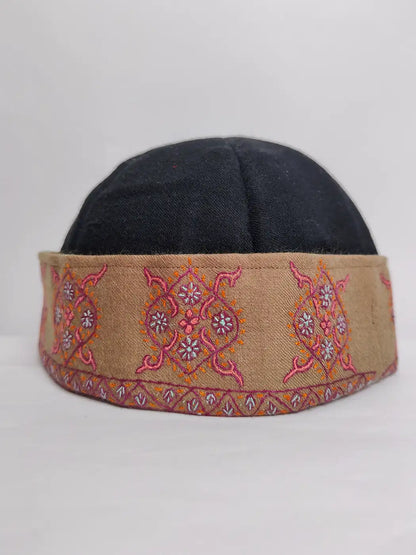 Kashmiri cap for gents with symmetrical sozni motif embroidery 