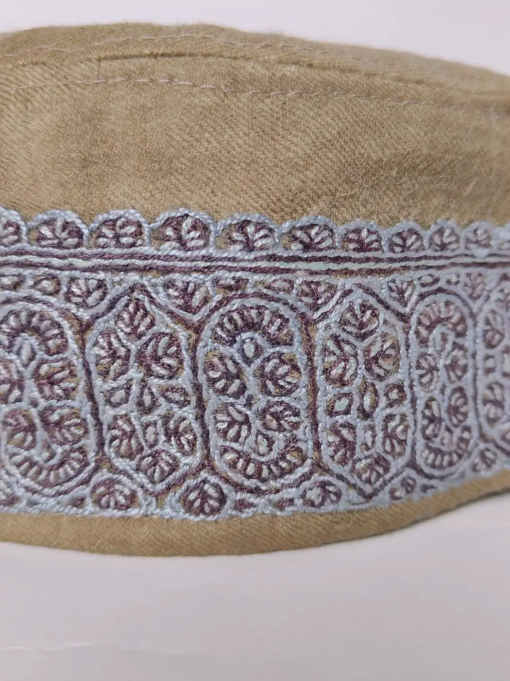 hand sozni cap in beige 