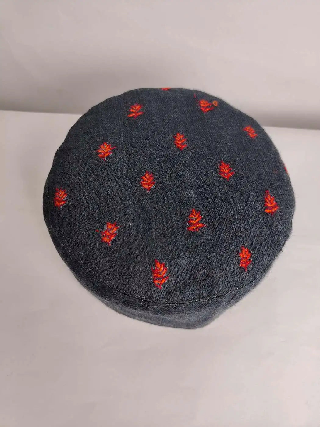 Kashmiri top side cap woth sozni embroidery in booti style 