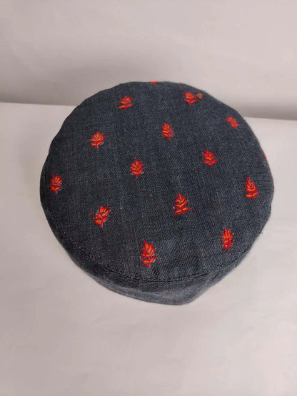 Kashmiri top side cap woth sozni embroidery in booti style 
