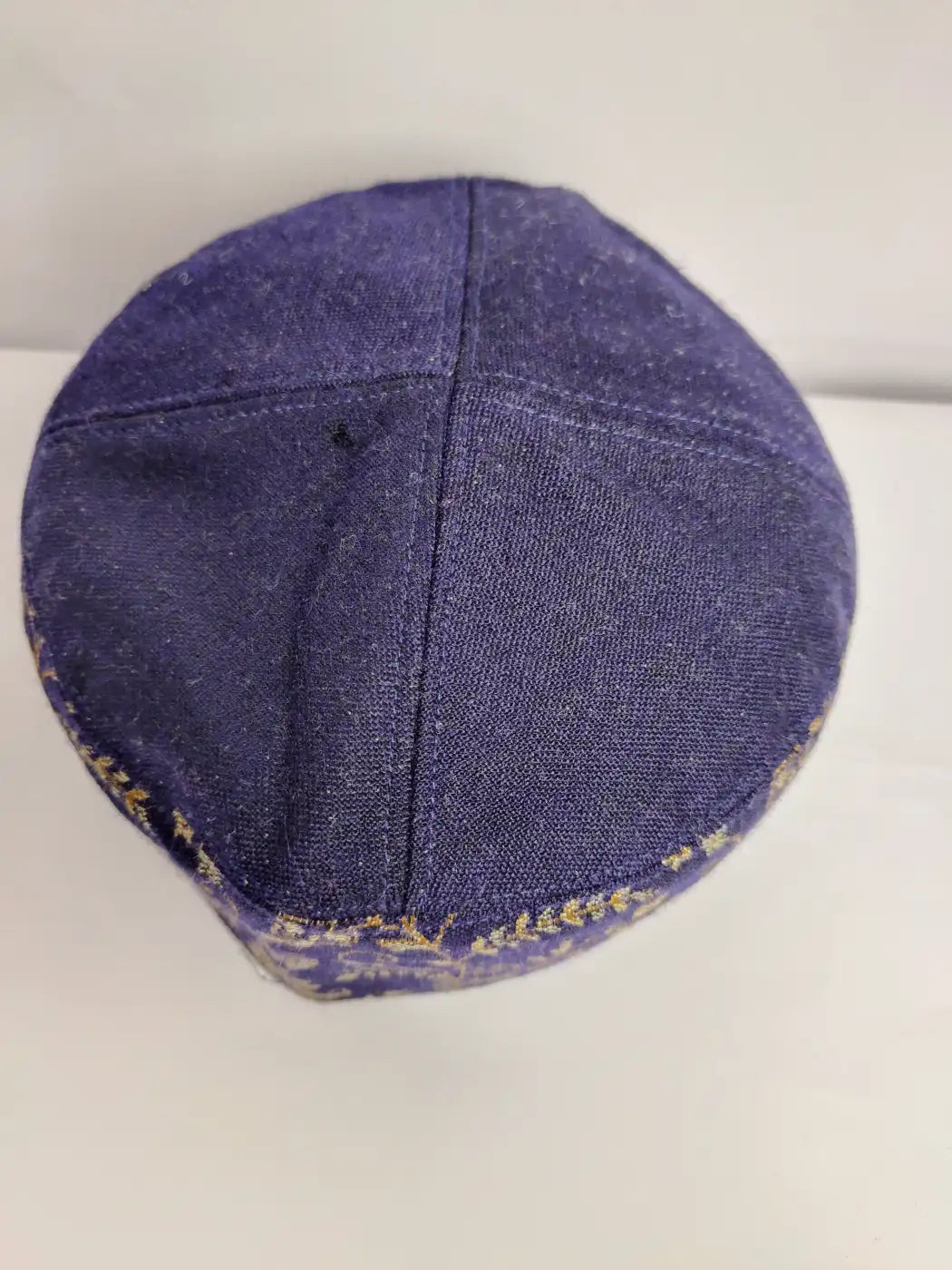 Kashmiri kani cap in dark blue with plain top