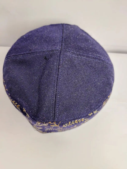 Kashmiri kani cap in dark blue with plain top