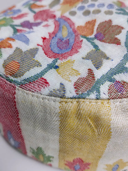 white gents cap wth kani woven pattern