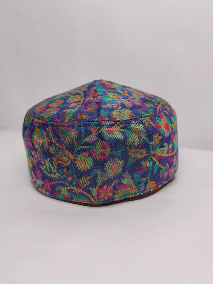 Kashmiri cap in dark blue with florals in kani pattern