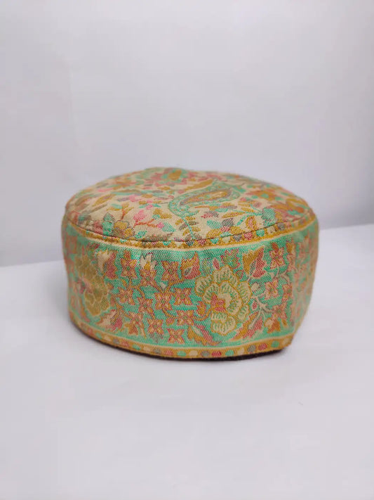 Kashmiri cap in beige hue with florals