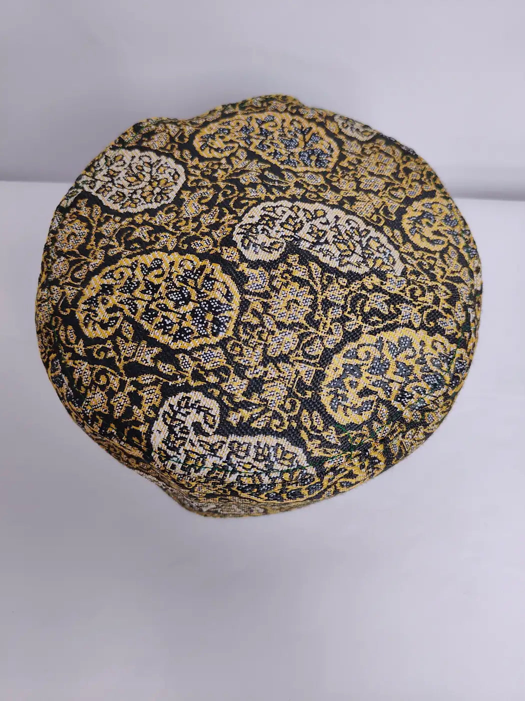 Kashmiri classic kani topi in black with badam woven motifs