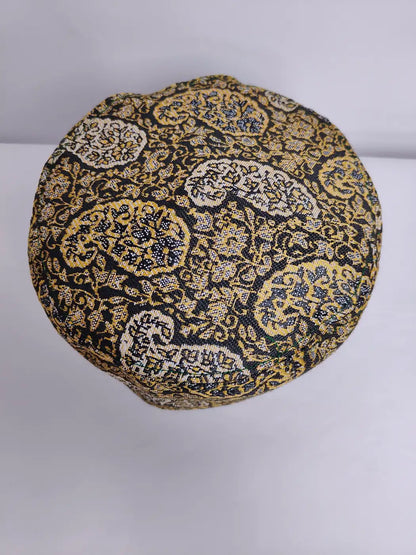 Kashmiri classic kani topi in black with badam woven motifs
