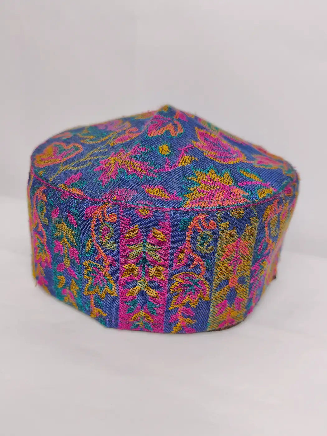blue shade topi with kani lakeer patterns