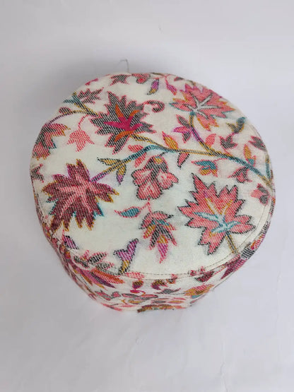 lightweight kani cap from Kashmir with florals on top side 