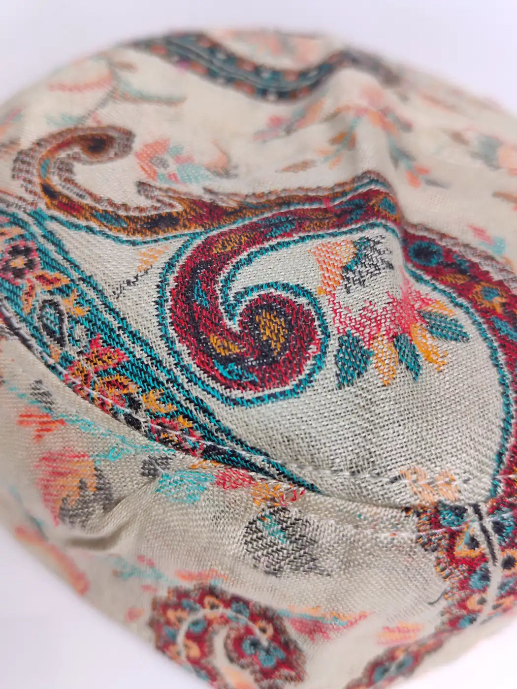 badami kani cap in white colour fabric