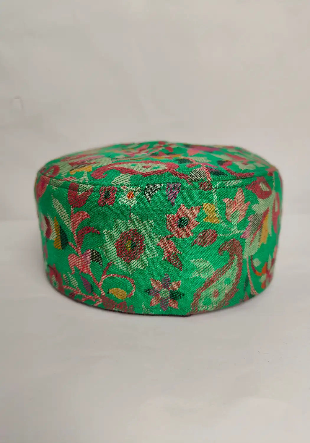 kashmiri green kani cap in floral and badami pattern