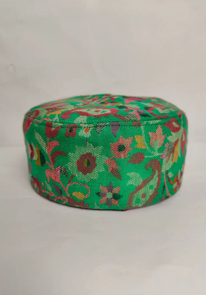 kashmiri green kani cap in floral and badami pattern