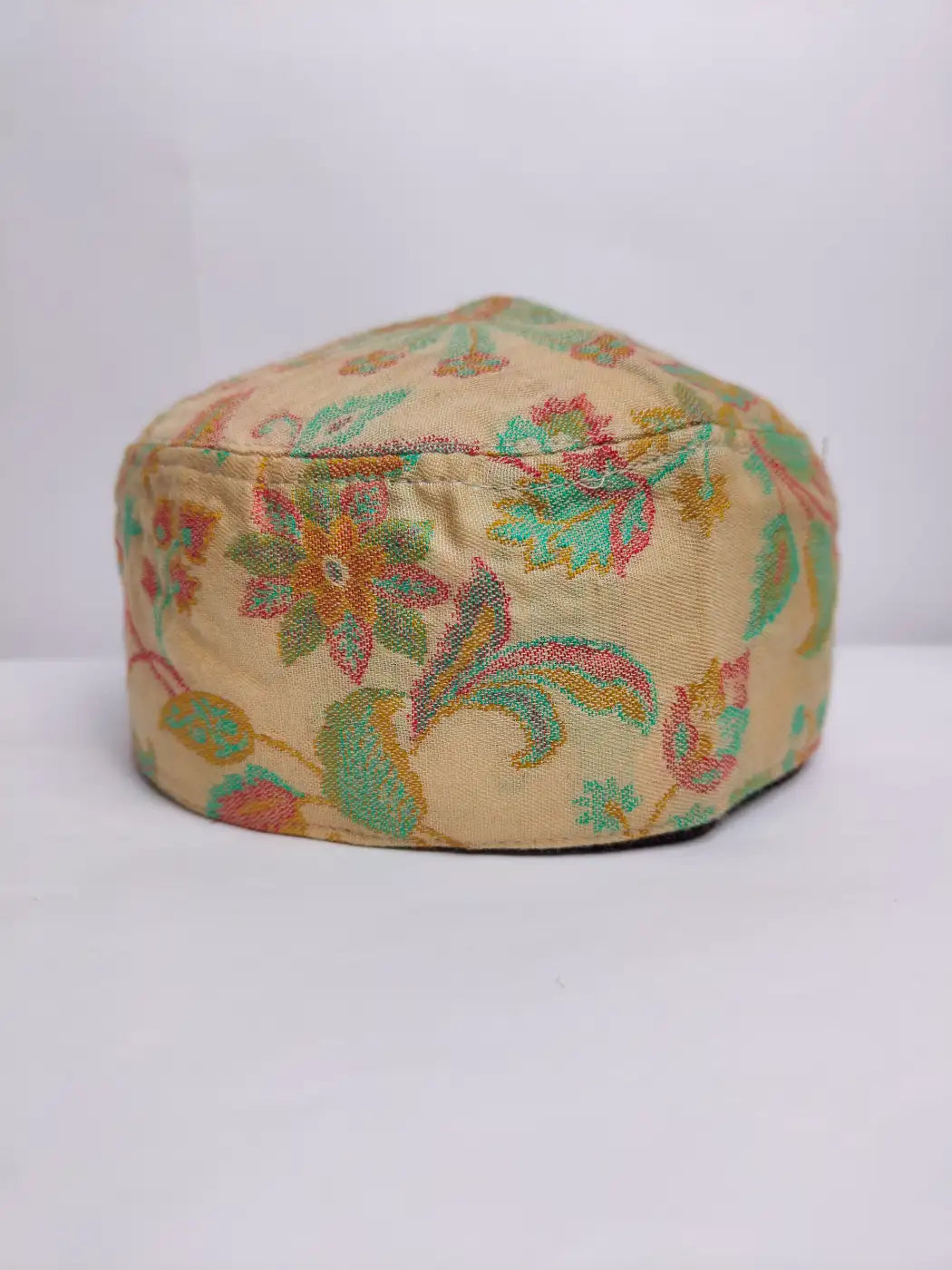 beige kani cap florals on sides and top side
