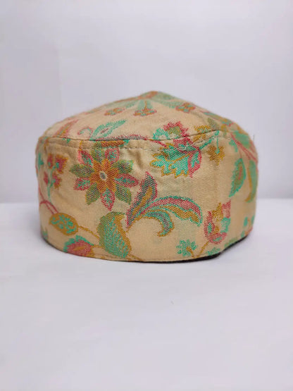 beige kani cap florals on sides and top side