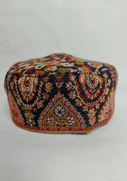 black kashmiri kani cap in floral motifs 