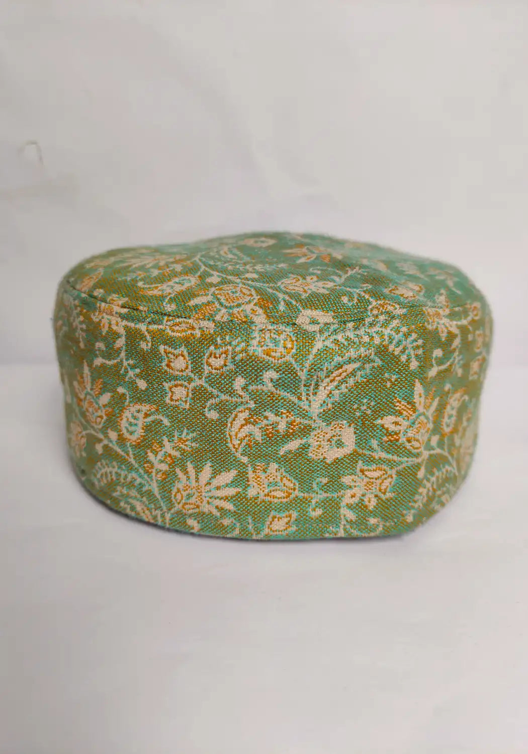 Traditional cap in green with kani floral embroidery 