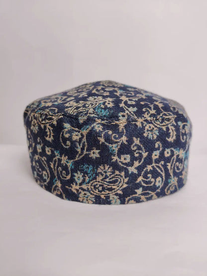 black kani round cap with vine patterns