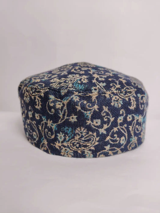 black kani round cap with vine patterns