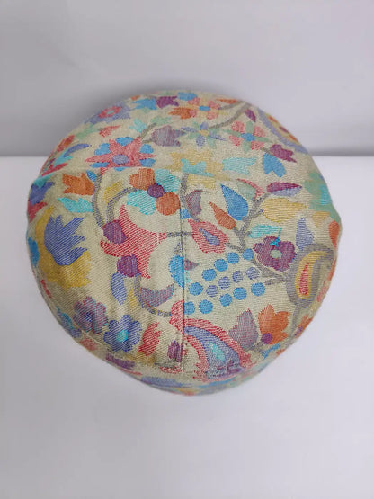 kashmiri cap top side in kani woven florals