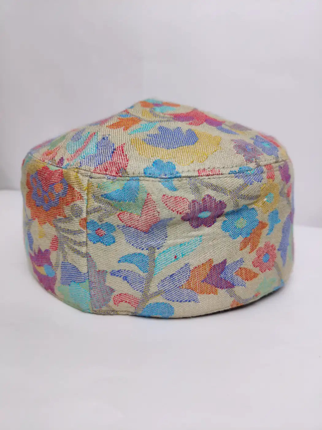 beige kashmiri topi in beige with kani woven florals