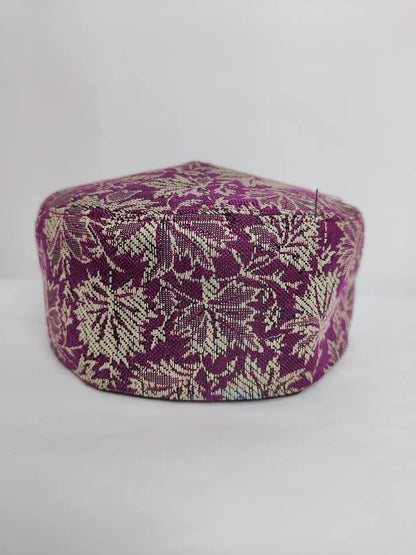 kashmiri kani classic cap in purple colour with chinari woven pattern 