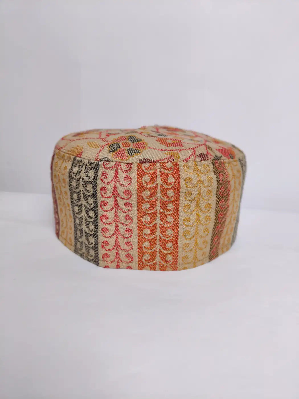 beige kani classic cap from Kashmir with lakeer pattern