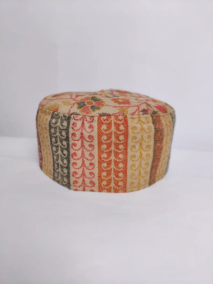 beige kani classic cap from Kashmir with lakeer pattern
