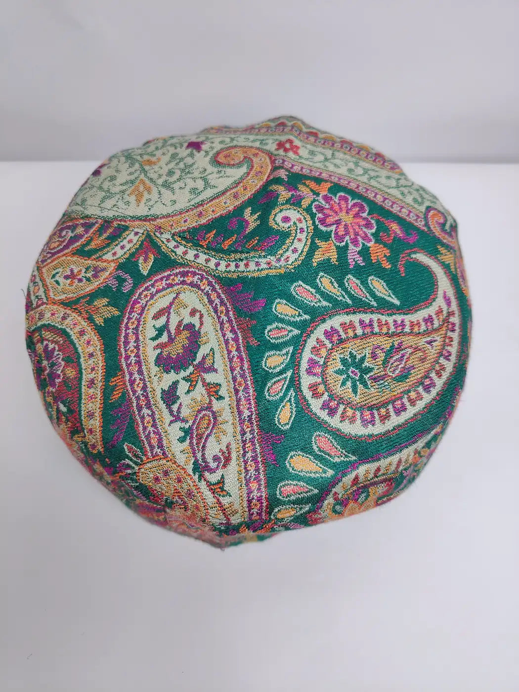 Kashmiri topitop side in green with kani woven badam motifs  