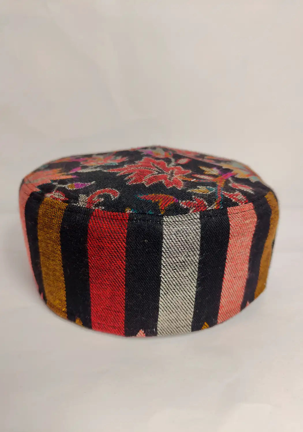 black colour kashmiri cap sides lakeer pattern in kani work