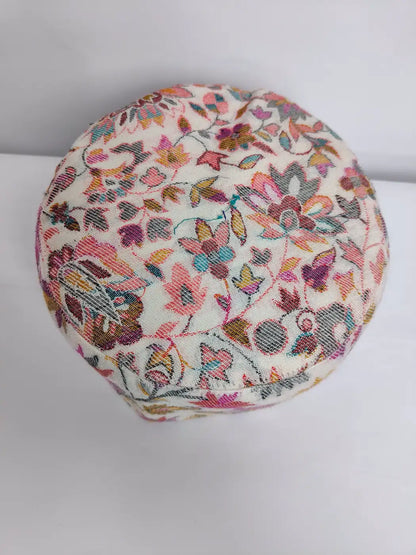 white kani topi top side in floral pattern 