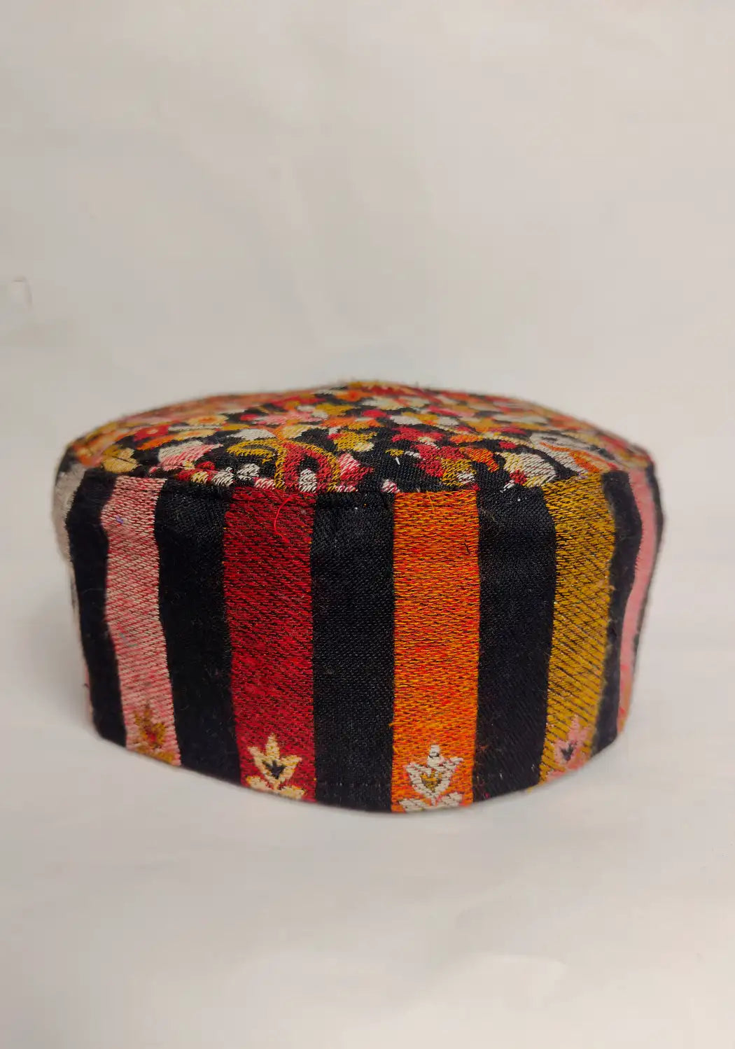 kashmiri black colour kani cap with sides lakeer pattern embroidery 