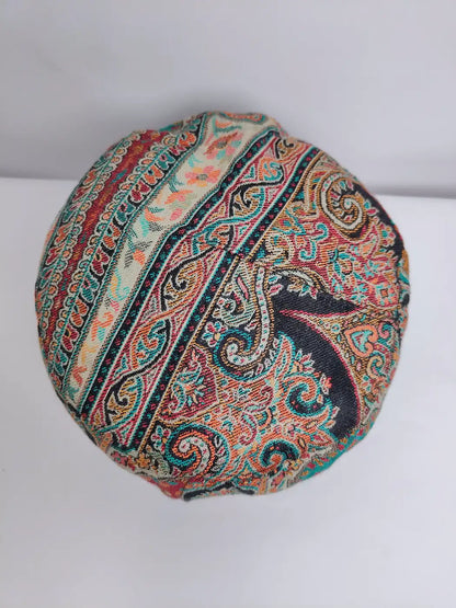 Black top side cap from kashmir with woven kani florals