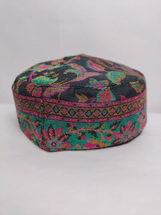 Black Kashmiri topi with florals