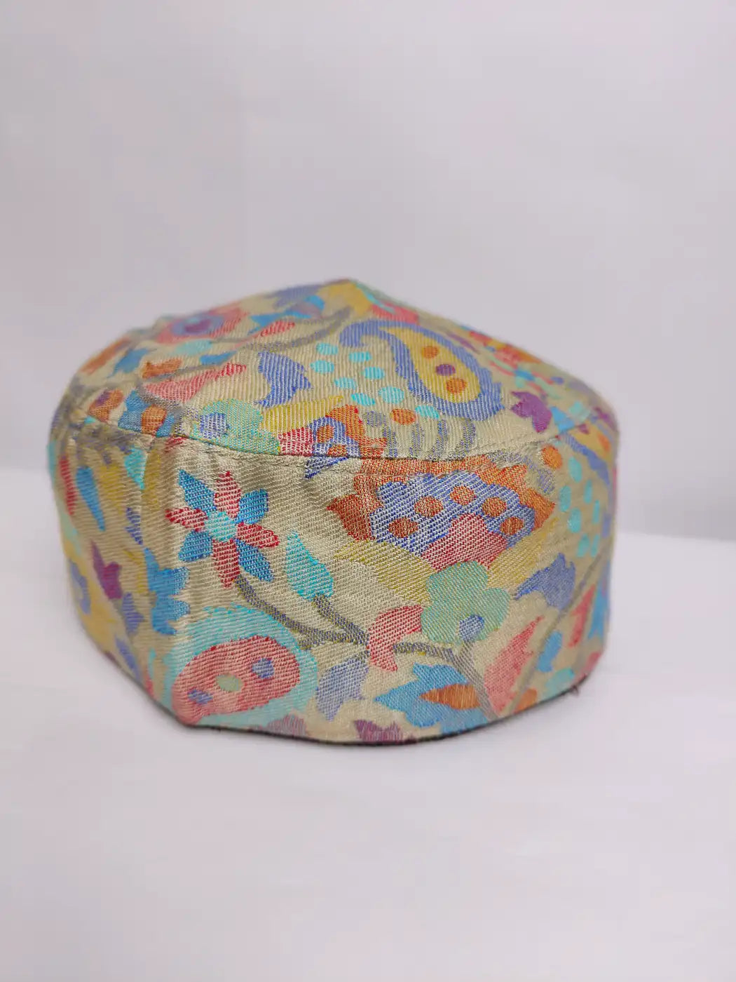 Kashmiri beige topi in floral motifs