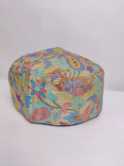 Kashmiri beige topi in floral motifs