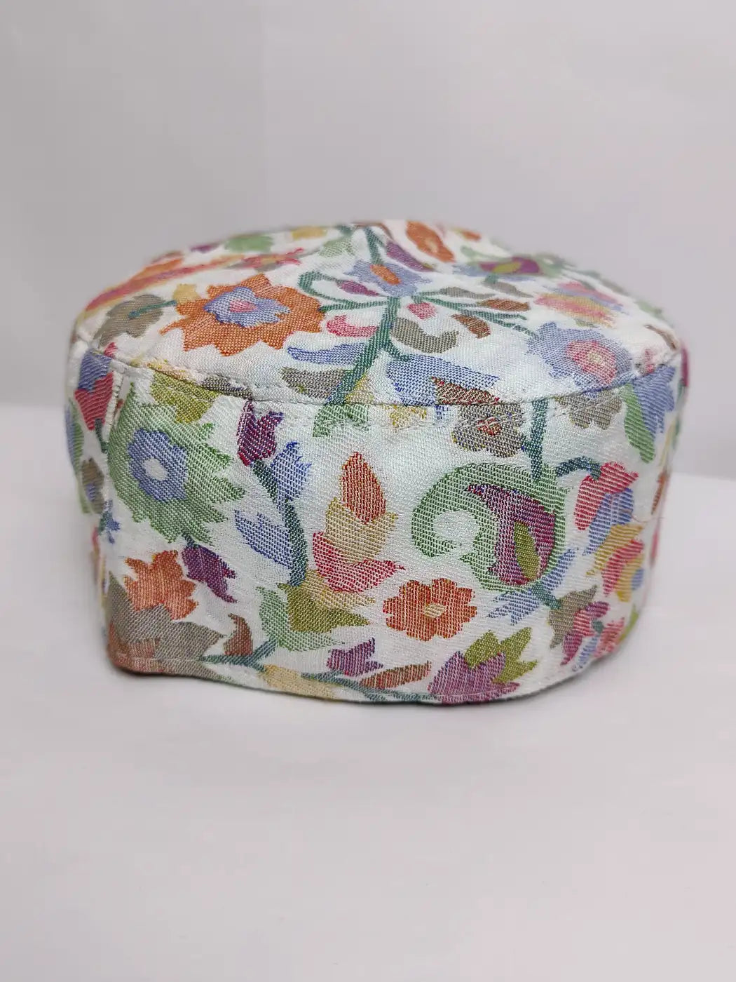 Kashmir white colour cap with florals on top side