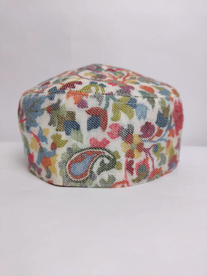 white Kashmiri cap in florals kani woven