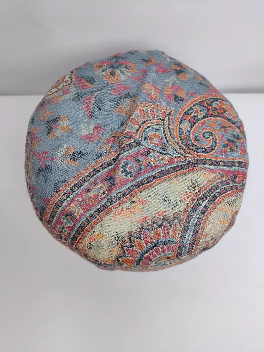 Kashmiri round cap in kani with curved pattern