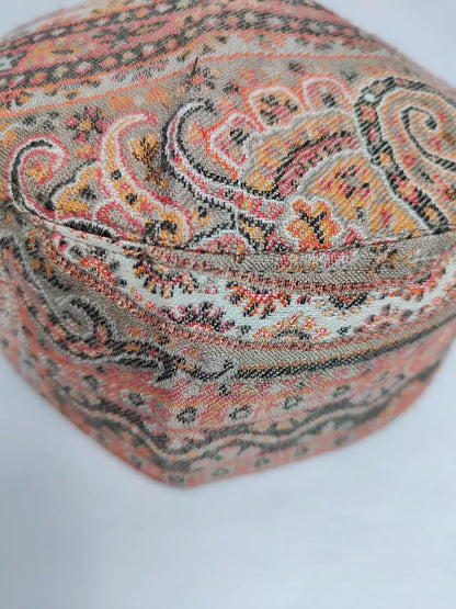 Kashmiri white cap in floral kani woven motifs