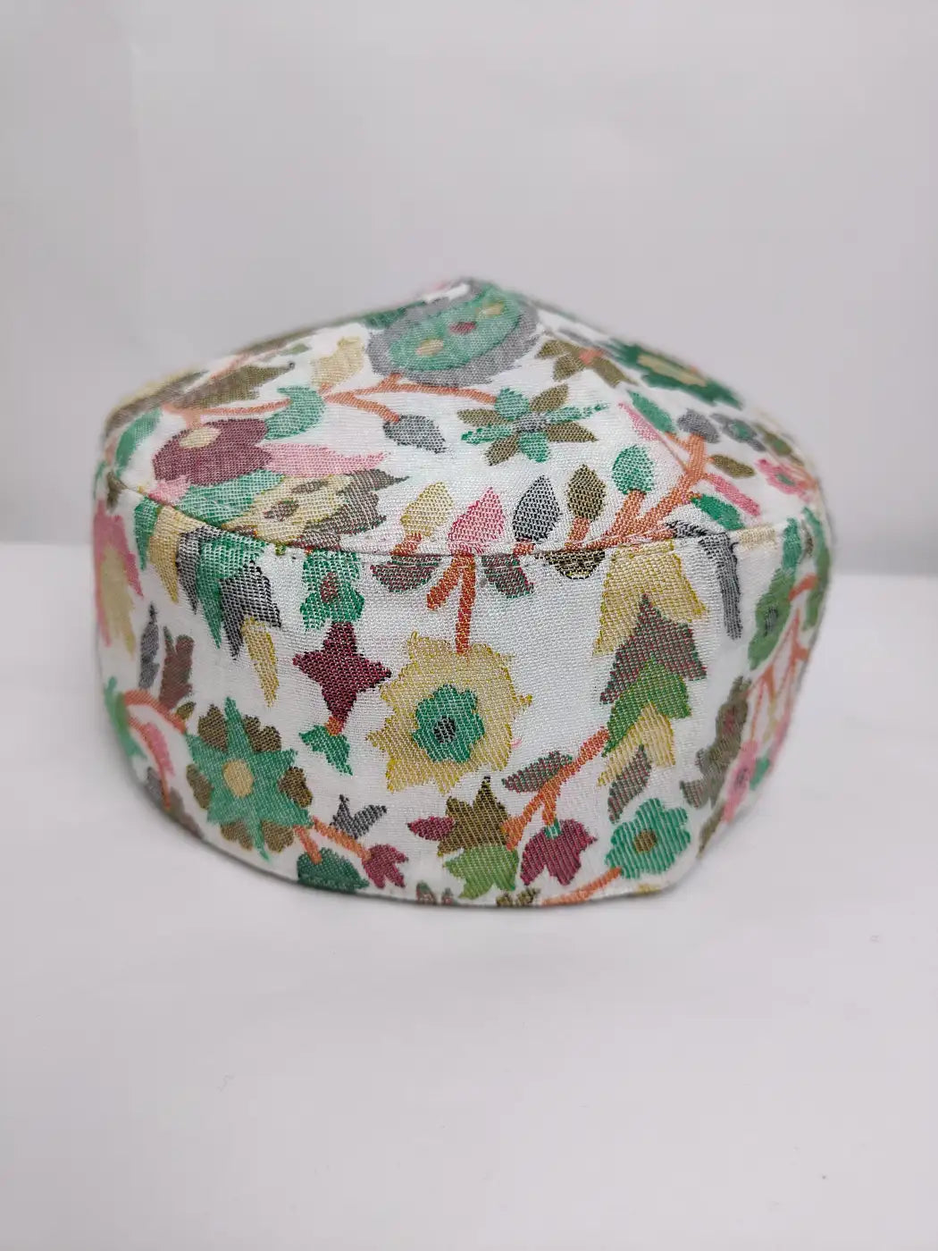white topi with kani woven florals