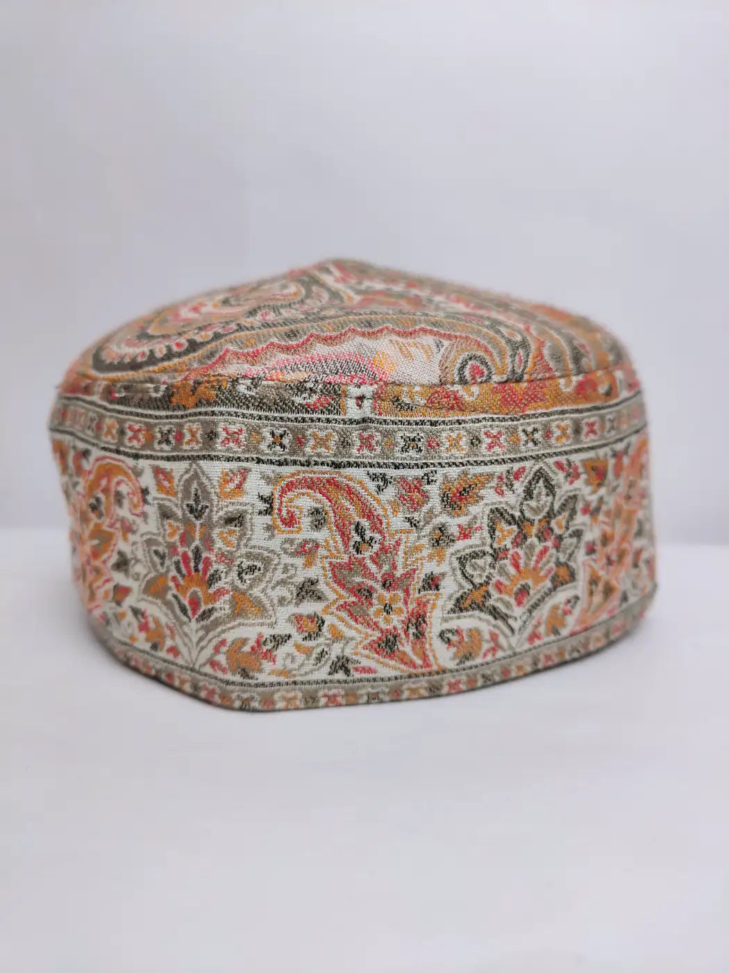 florals kani cap in white from Kashmir