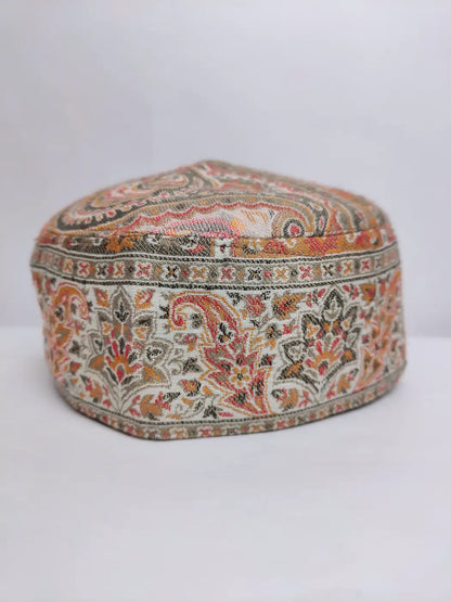 florals kani cap in white from Kashmir