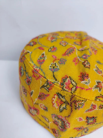 Kashmiri kani cap for gents in mustard colour 