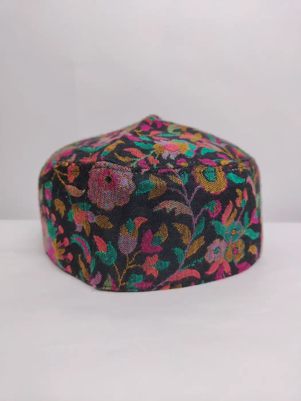 Kani namaz cap in black with florals across sides