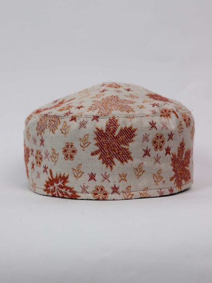 Kashmiri cap in cream woven pattern