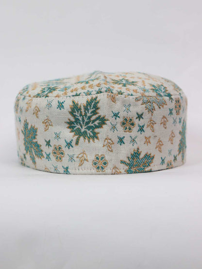 white foldable cap in floral wove  pattern