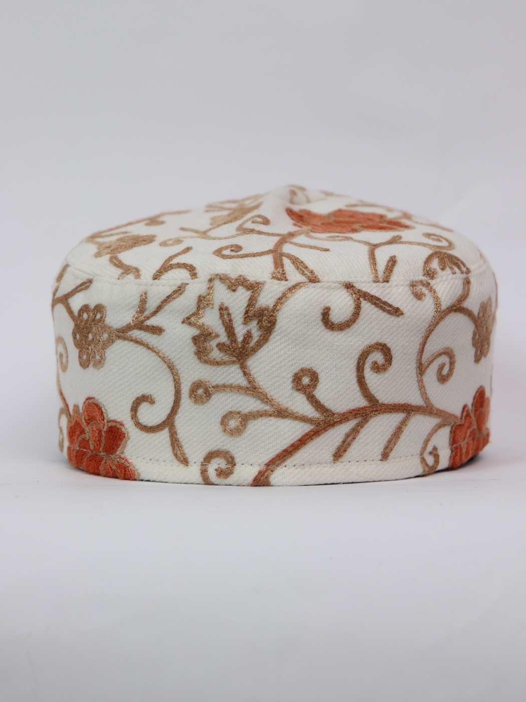 Nizam Kashmiri White Stylish Polywool Cap with Aari Embroidery
