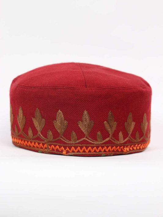 Aetbar Classic Kashmiri Maroon Cap with Aari Embroidery