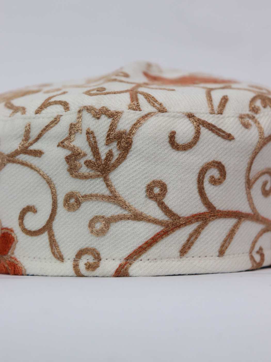 Nizam Kashmiri White Stylish Polywool Cap with Aari Embroidery