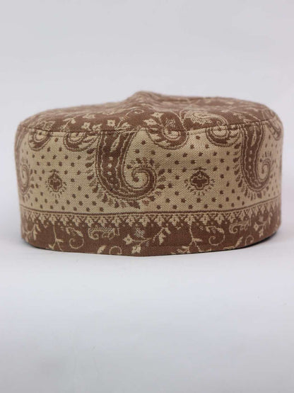 Kashmiri kani cap in brown woven pattern 